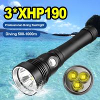 Professional Diving Flashlight Scuba Diving 3xXHP190 Led Torch Light Strong Powerful Underwater Flash light Waterproof Hand Lamp