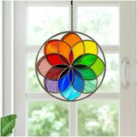 *แผงหน้าต่างกระจกสีรุ้งแขวน Suncatcher Wall จี้เครื่องประดับ Gift