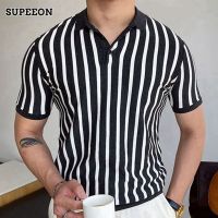 SUPEEON丨เสื้อโปโลระบายอากาศแขนสั้นสำหรับผู้ชายฤดูร้อนผ้าไอซ์ซิลค์ลายทาง