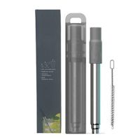 Reusable Telescopic Straw 304 Stainless Steel Metal Straw With Cleaning Brush Collapsible Portable Drinking Straw Set For Travel Specialty Glassware