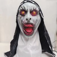 The Horror Nun หน้ากากยางผ้าคลุมศีรษะ Valak Cosplay สำหรับเทศกาลฮาโลวีนเทศกาล Headpiece หมวกยางเลือดอุปกรณ์ประกอบฉาก Kongliao