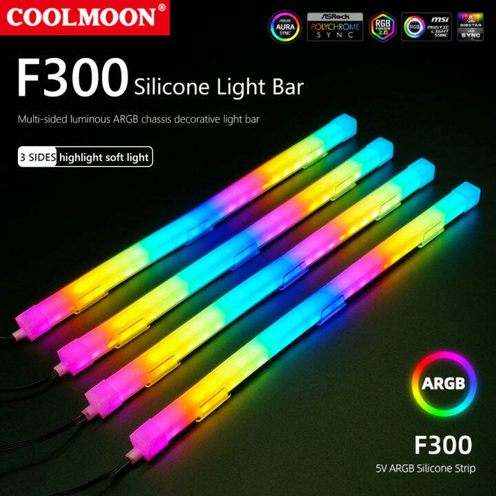 coolmoon-เคสพีซี-f300-argb-ไฟบาร์-led-5v-3pinx2-4pin-อลูมิเนียมสก์ท็อปโคมไฟคอมพิวเตอร์แถบเมนบอร์ดอุปกรณ์ตกแต่งโคมไฟตกแต่ง