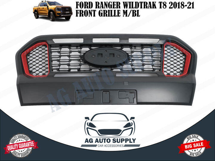 Front Grille Car Grill Guard Black & Red For FORD RANGER WILDTRACK T8