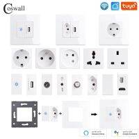 Glass Panel Wall EU Israel Italy Socket + WIFI Tuya Smart Switch + TV Internet Jack Type-C USB Charger Connector DIY Module Ratchets Sockets