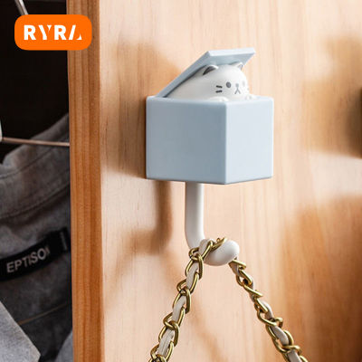 RYRA Creative Cat Hooks น่ารักไม่มีรอยต่อหอพักห้องนอนประตูไม้แขวนเสื้อ Hooks Key ร่มผ้าขนหนู Cap Coat Rack ตกแต่งผนัง