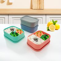 Silicone Durable Lunch Box Containers with 3 Compartments Stackable Food Storage Container with Lid Lunch Snacks Fruit Tableware