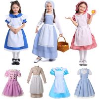 Baby Girl Wolf Grandmother Cosplay Dress Dorothy Alice Maidservant Dress Farm Costume with Hat Girls Swimsuits