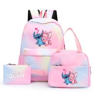 3pcs Disney Lilo Stitch Colorful Backpack with Lunch Bag for Women Student Teenagers Rucksack Casual School Bags Sets