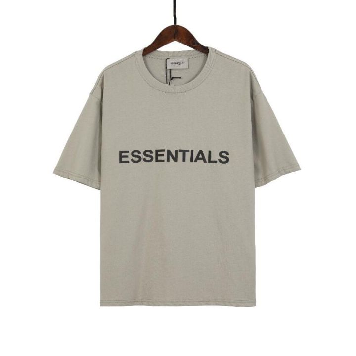 essentials-เสื้อยืดแขนสั้นผ้าฝ้าย-พิมพ์โลโก้-ทรงหลวม