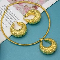 African Necklace Earrings Set Dubai Flower Pattern Fashion Jewelry Sets 24K Gold Plated Copper Bridal Party Weddings Jewellery