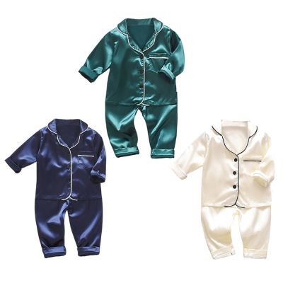 Childrens pajamas set Toddler Boys Girls Ice silk satin Solid Color Top Pants Set Baby suit Kid Clothes home Wear Kid pajamas