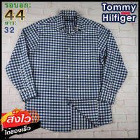 Tommy Hilfiger®แท้ อก 44 เสื้อเชิ้ตผู้ชาย ทอมมี่ ฮิลฟิกเกอร์ สีน้ำเงิน เสื้อแขนยาว เนื้อผ้าดี ใส่เที่ยวใส่ทำงาน