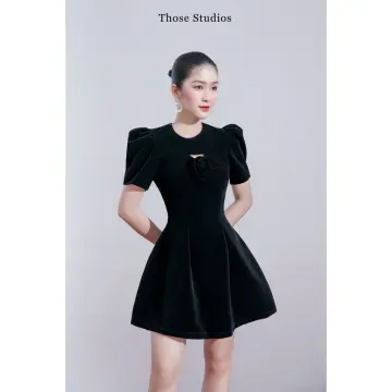 Đầm đen xòe công sở phối màu KK116-26 | Thời trang công sở K&K Fashion