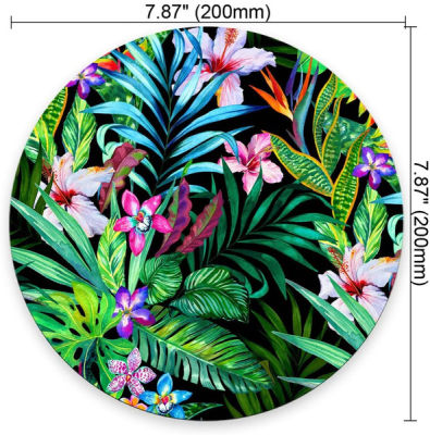 Mat Permata Tetikus Daun Tropikal Warna - Design Cantik - Leaves Pink Blue Purple Green - Round Mouse pad