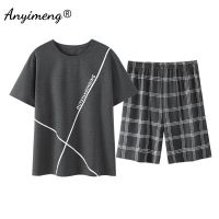 HOT★L-4XL Elegant Mens ผ้าฝ้ายชุดนอนกางเกงขาสั้นฤดูร้อนแฟชั่นแขนสั้น Homewear สำหรับชายชายชุดนอน2ชิ้นชุด Pijama