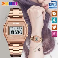 SKMEI New Women Fashion Watches Count Down Waterproof Watch Stainless Steel Fashion Digital Wristwatches Female Clock