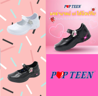 รองเท้านักเรียนหญิง Popteen สีดำ สีขาว ป็อปทีน