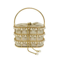 New Designer nd Clutch Purses Luxury Pearl Beaded Metal Frame Evening Bags Vintage Diamond Womens Wallet Cage Bucket Handbag