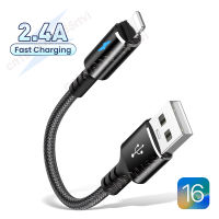 25ซม. สาย USB สำหรับ 11 12 13 14 Pro Max Mini Xs Xr X SE 8 7 6 Plus 6S 5 5S 2.4A Fast Charging สำหรับ Charger สายไฟ