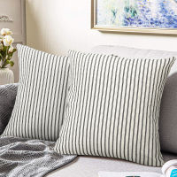 TH 2pcs Striped Linen Throw Pillow Covers Decorative Pillow Case For Sofa Couch Chair (45 X 45cm/18x18inch)