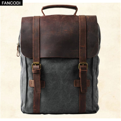 TOP☆FANCODI Vintage Fashion Backpack Leather military Canvas Backpack Men Backpack women School Backpack School Bag Bagpack Rucksack Mochila 6820