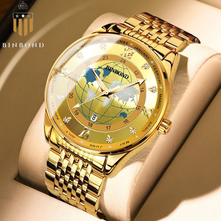 Binbond New Gold Watch For Men With Waterproof Luminous Multifunctional Quartz Clock And Starry