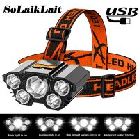 Usb ชาร์จไฟหน้าในตัวแบตเตอรี่5 Led ไฟหน้าที่แข็งแกร่ง Super Bright หัวติดตั้งไฟฉายตกปลากลางคืนกลางแจ้ง