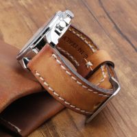 Handmade Genuine Leather Watchstrap Men Blue Yellow Watchband 18mm 20mm 22mm 24mm for Panerai Replacement Bands Wist Bracelet