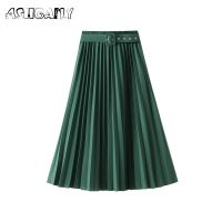 【CW】 Ashgaily Skirts with Waist Pleated Skirt Color Elastic Half Length