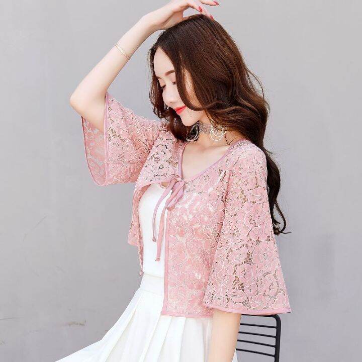 Lace hot sale bolero pink