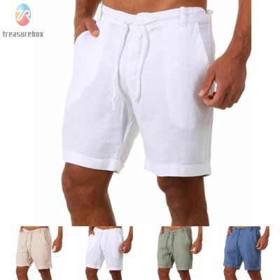 【TRSBX】Pants Half Pants Beach Casual Elastic Tether Hawaiian Linen Soft Solid Color