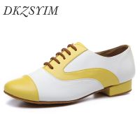 DKZSYIM MEN Latin Dance Shoes 2.5CM Low Heel Boy Latin Tango Modern Indoor Shoes Men‘s Black and White Dancing Shoes