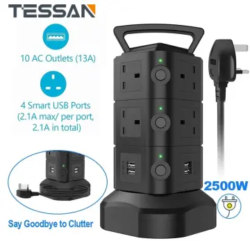 Cheap TESSAN Multiple Plug Power Strip Tower with 3/8 Outlets 3 USB Ports,  Distribution Socket with 1.5m/2m Extension Cord & On/Off Switch