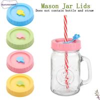 1/4Pcs ห้องครัวและห้องอาหาร น่ารัก การเก็บรักษาอาหาร มีรูฟาง Mason Jar Lids ฝากระป๋อง ฝาขวด