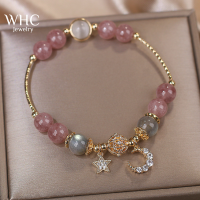 WHC Jewelry กำไลข้อมือคริสตัลรูปดวงจันทร์และดาวฝังเพชรสำหรับผู้หญิง2022ใหม่ชุบทอง