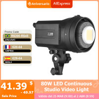 LED Continuous Studio Video Light 80W 5600K Brightness Adjustable Bowens Mount for Live Streaming Portrait Product Photography