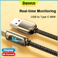 Baseus 66W Type-C Cable สายเคเบิลชนิด C Digital Display 6A High Current Safe ชาร์จเร็ว Fast Charging Data USB C Cable Real-time Monitoring