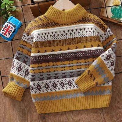 Childrens Autumn and Winter Pullover Sweater 2023 New Childrens Wear Korean Edition Boys Thickened Sweater Baby Sweater Trend