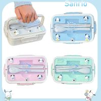 Kawaii Sanrio กล่องข้าวกลางวัน Pochacco อนิเมะนักเรียนกล่อง Bento แบบพกพาแบบเป็นช่องภาชนะฟางข้าวข้าวสาลีบนโต๊ะกล่องเก็บสินค้าอาหาร