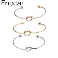 Fnixar กำไลข้อมือลวดแฟชั่นสแตนเลสแบบเปิดกำไลปมเชือกหัวใจความหนา2Mm DIY ตัวอักษรเริ่มต้น Knot Banglle 10ชิ้น/ล็อต