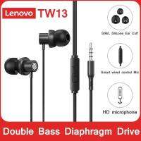 Lenovo หูฟัง TW13 3.5มม. ของแท้,หูฟังแฮนด์ฟรีหูฟังแบบมีสายสเตอริโอเพลงชุดหูฟังหูฟังพร้อมไมค์ลึกพร้อมไมโครโฟนหูฟังสำหรับเล่นกีฬา