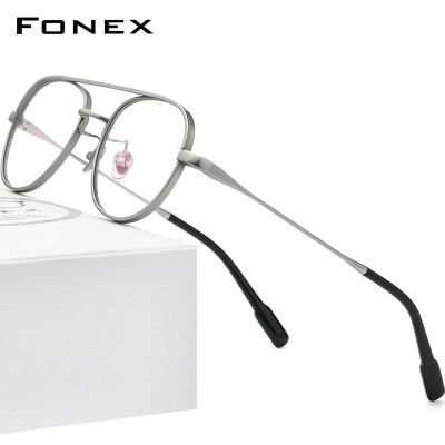 FONEX Pure Titanium Glasses Frame Men Retro Round Myopia Optical Prescription Eyeglass Frames  Women Vintage Eyewear F85654