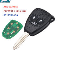 Oibwye Ecusells กุญแจรีโมทอัจฉริยะ2ปุ่มพร้อมชิป PCF7941 ID46 433Mhz สำหรับ Chrysler 300C Sebring Cruiser 05179516AA ใบมีด CY22