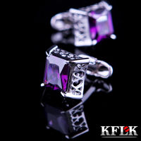 3สี KFLK แบรนด์หรู Cuff ปุ่มคริสตัลสีม่วง Cuff Links คุณภาพสูง Abotoadura เสื้อ Cufflinks สำหรับบุรุษเครื่องประดับ