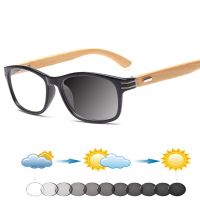 Leisure Style Rectangle Handcrafted Frame Bamboo Temples Fashion Round Photochromic Gray Reading Glasses +0.75 To +4