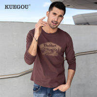 KUEGOU 2022 Spring New 100Cotton Slim Tee Long Sleeve T-shirt For Men Print Fashion Letters High Quality Plus Size 88042