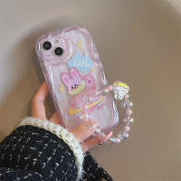 เคสไอโฟนน่ารัก สร้อยข้อมือกระต่ายการ์ตูน iPhone14promax Apple 13 เคสมือถือ 11 ใส 12 ขอบหยัก 14P