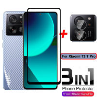 ฟิล์มคาร์บอนป้องกันคาร์บอนไฟเบอร์ป้องกันหน้าจอโทรศัพท์3 In1สำหรับ Xiaomi 13T Pro 13TPro Xiaomi13T Xiaomi13TPro 5G 2023ด้านหน้าสีดำขอบหลังกระจกฟิล์มฝาปิดเลนส์กล้องมองหลัง