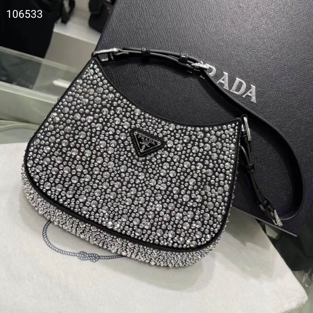 With Gift Box] Pradaˉ New Women s Underarm Bag Wandering Bag Fashion Women  s Small Crystal Diamond Bag Women s Crescent | Lazada