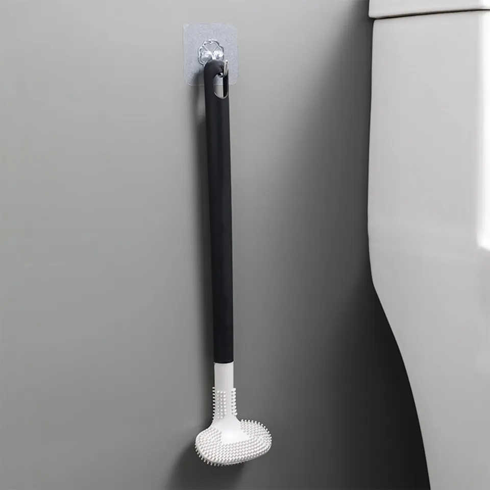 Golf Silicone Toilet Brushes With Holder Set Long Handled Toilet Cleaning  Brush Black Modern Hygienic Bathroom Accessories